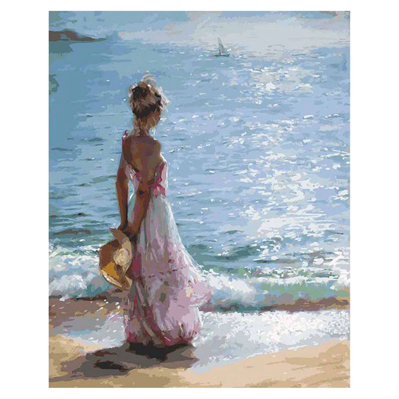 800x800 Girl Diy Oil Painting Paint By Kit Facing The Sea 16x20 Inch - 16x20 Painting