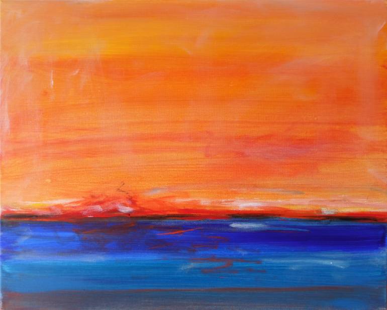 770x617 Saatchi Art Orange Sea Sunset Ocean, Blue Abstract, Landscape - 16x20 Painting
