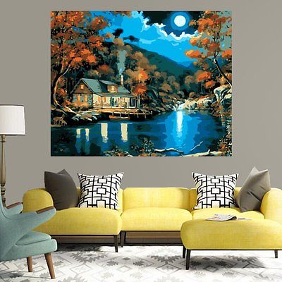 400x400 16x20 Moon Night House Paint By Number Kit Diy Acrylic Art Canvas - 16x20 Painting