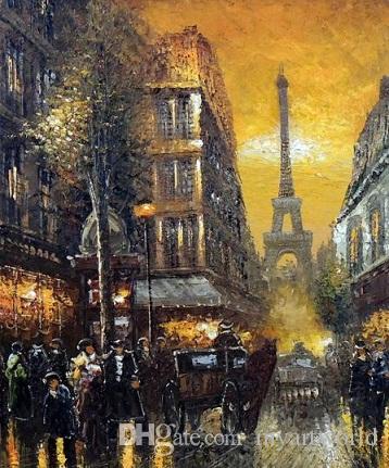 358x431 2018 Paris 1800s Sunset Eiffel Tower Shoppers,pure Hand Painted - 1800s Painting