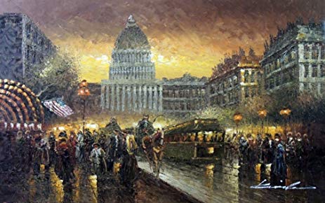 463x290 100% Hand Painted Washington Dc Sunset 1800's Capitol - 1800s Painting