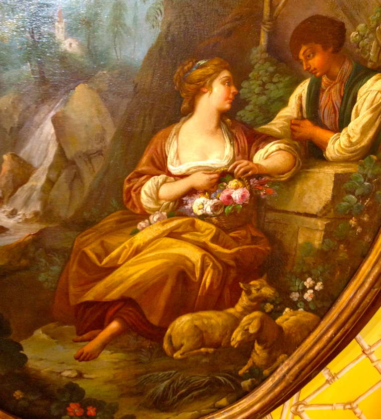 768x846 Large Oval French, 18th Century Genre Painting For Sale - 18th Century Painting