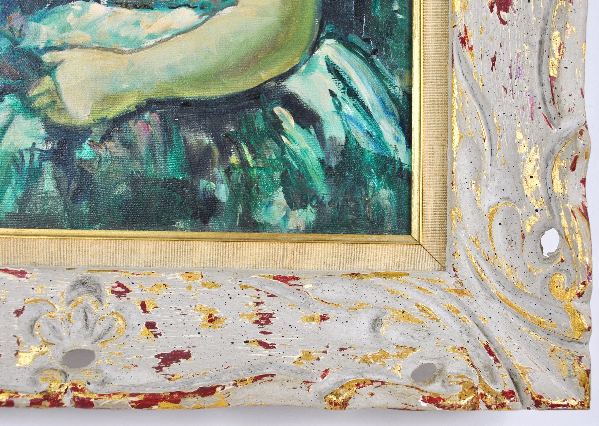 2048x1457 Bollini Little Girl With Flowers Canvas Oil Painting C.1950 Framed - 1950 Painting