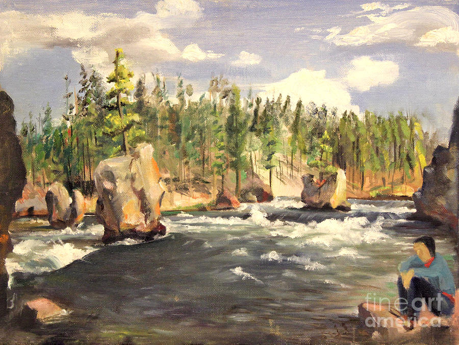 900x676 Floating Boulders On The Yellowstone River 1950s Painting By Art - 1950s Painting