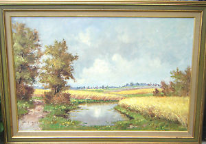 300x210 Lg Vintage 1950s Orig.oil On Canvas Painting Tonalist Landscape - 1950s Painting
