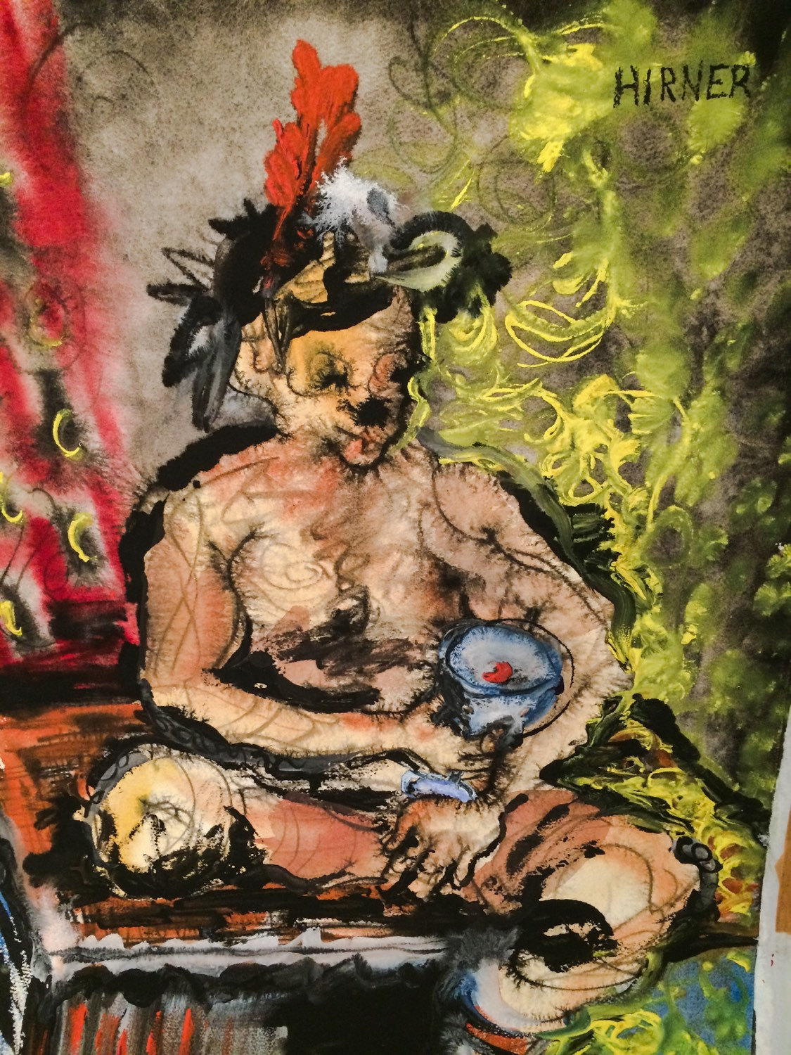 1125x1500 Original Vintage Art Mixed Media Painting Bacchus 1950s 1960s - 1950s Painting