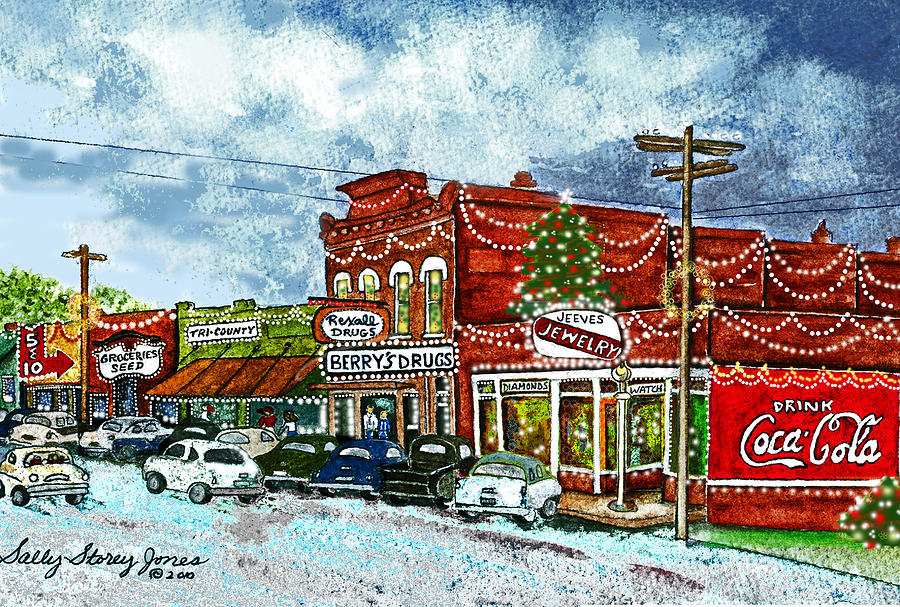 900x607 Christmas In Downtown Villa Rica Georgia At Berry's Drugstore - 1950s Painting