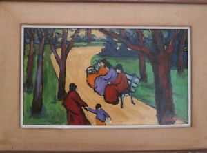 300x222 Mother Amp Child In Park Amp Women On Bench Oil Painting 1960s Maxim - 1960s Painting