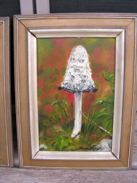 570x760 Vintage Coprinus Mushroom Oil Painting Signed Peggy Granath Retro - 1960s Painting