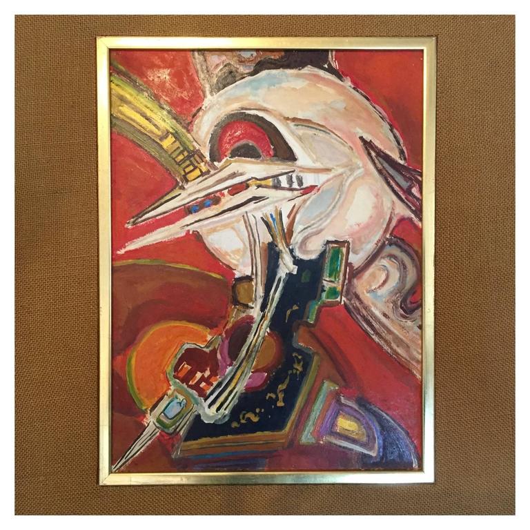 768x768 1960s Abstract Painting Of A French Village By Daniel Bertet - 1960s Painting