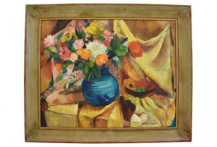 700x476 1960s Marilyn Neal Floral Oil Painting Omero Home - 1960s Painting