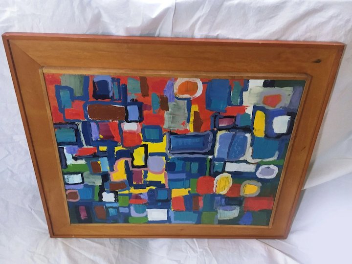 720x540 1980s Abstract Colorful Geometric Painting Signed Sabato - 1980s Painting