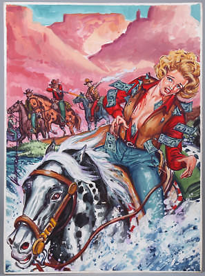297x400 Original 1980s Mexican Pulp Illustration Art Painting Western - 1980s Painting