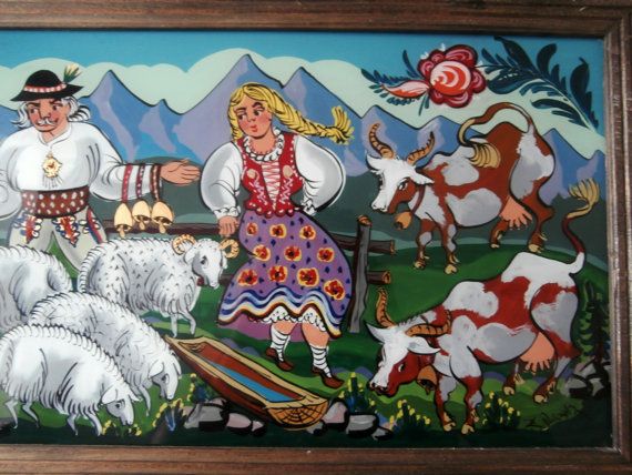570x428 Vintage 1980s Reverse Glass Painting Polish Highland By Sbdvintage - 1980s Painting
