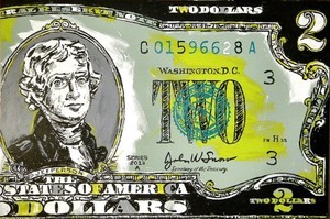 300x199 Thomas Jefferson 2 Dollar Bill 40x60 John Stango Original Abstract - 2 Dollar Bill Painting