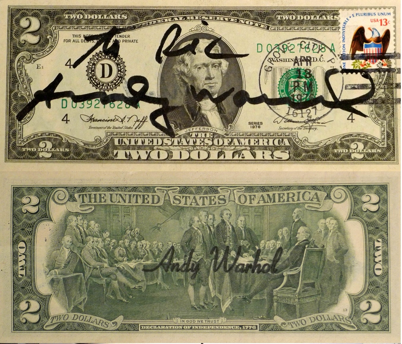 1355x1159 Paddle8 Two Dollars Jefferson - 2 Dollar Bill Painting