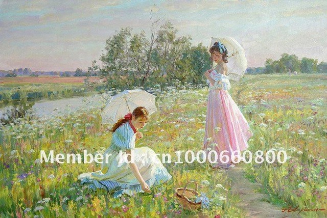 640x428 Free Shipping Vintage Hand Painted Oil Painting On Canvas 2 Girls - 2 Girls Painting