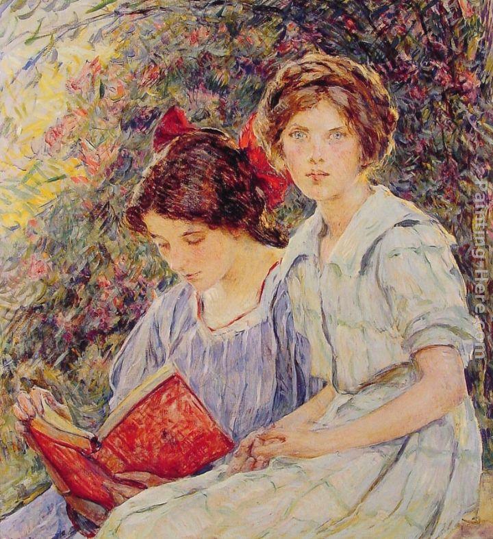 720x787 Robert Reid Two Girls Reading Painting Framed Paintings For Sale - 2 Girls Painting