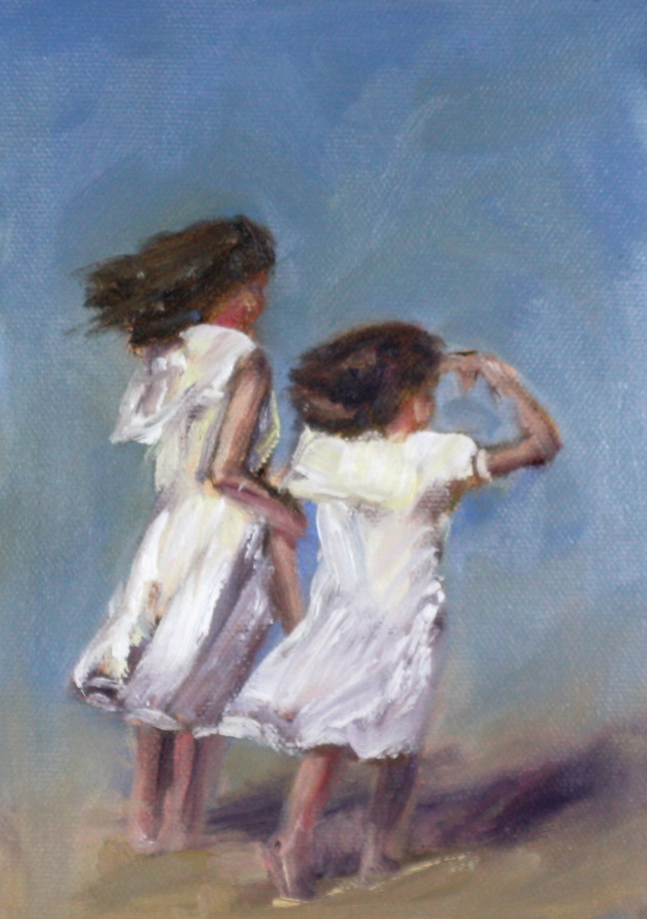 915x1298 Venezia Art Studio Oil Painting Two Young Girls In White Dresses - 2 Girls Painting