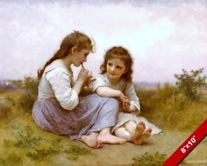 300x240 2 Young Pretty Girls Playing In Field Oil Painting Art Real Canvas - 2 Girls Painting
