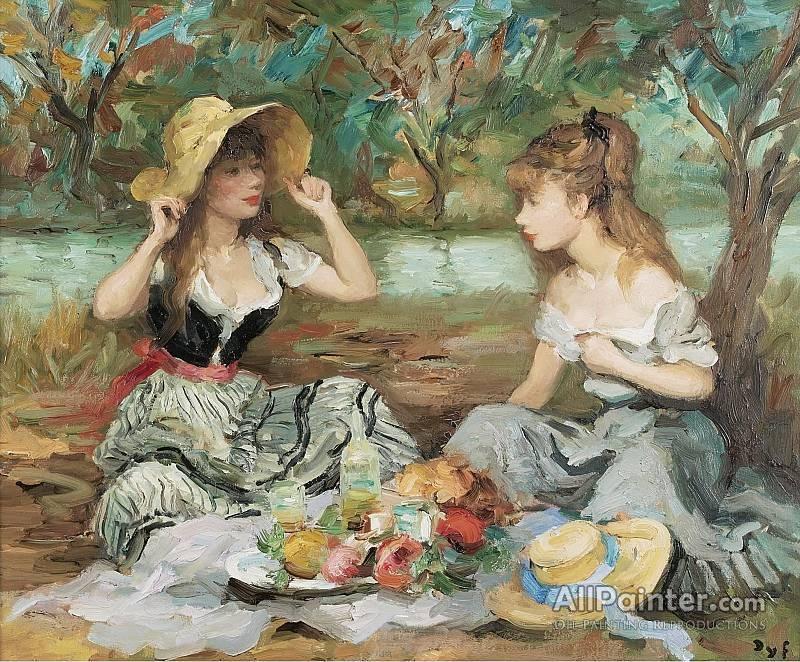 800x662 Marcel Dyf Two Sisters On A Picnic Oil Painting Reproductions - 2 Sisters Painting