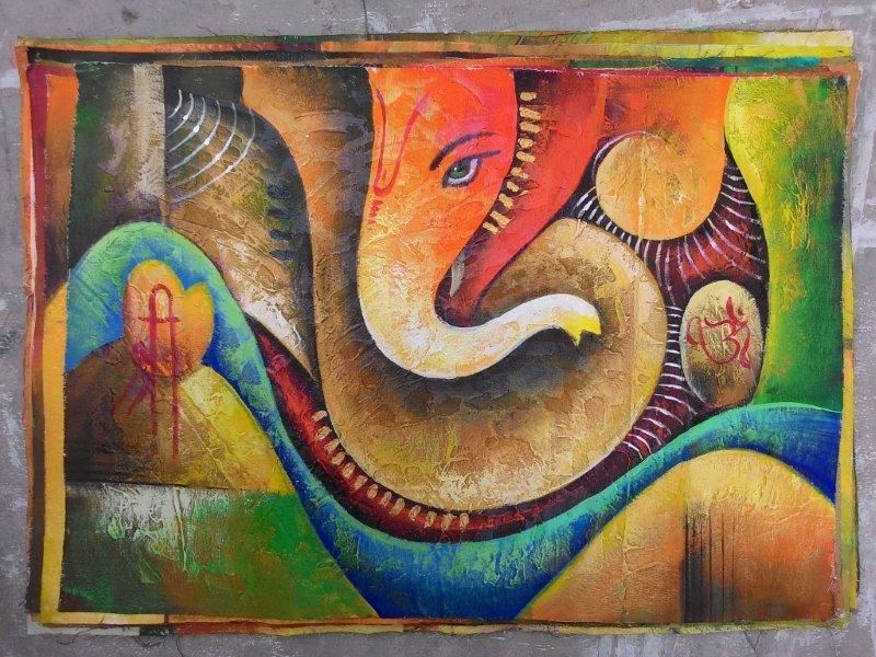 800x600 Blessing Lord Ganesha Acrylic Hand Painted Art Painting 24in X - 24x36 Painting