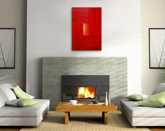 652x518 Large Red Modern Abstract Painting Urban Original Art On Stretched - 24x36 Painting