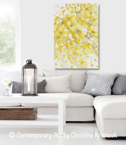 418x480 Original Art Yellow Grey Abstract Painting Flowers Floral Home - 24x36 Painting
