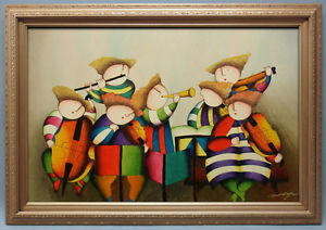 300x212 Oil Painting Of Children Playing Instruments Portrait In Wooden - 24x36 Painting