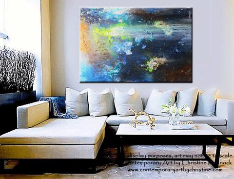 480x367 Sold Original Art Abstract Painting Modern Blue Textured Urban - 24x36 Painting