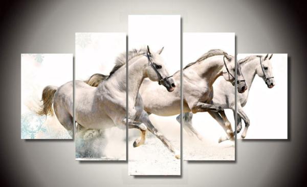 600x367 3 White Horses Painting Hd Print On Canvas - 3 Horses Painting