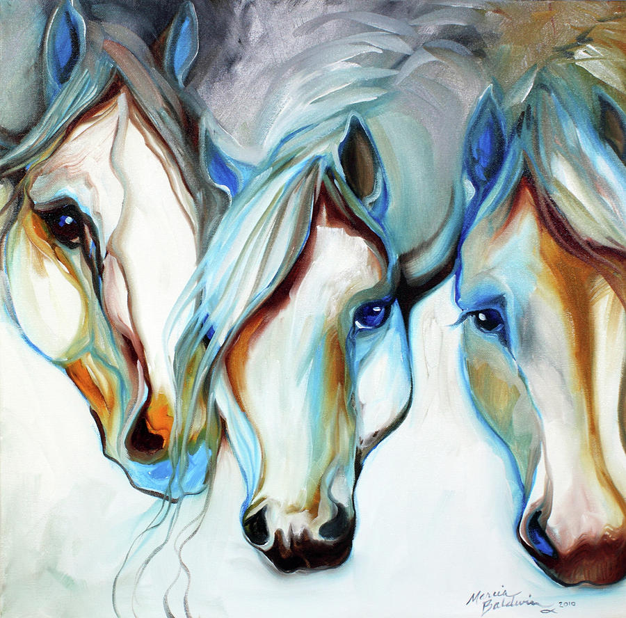 900x888 3 Wild Horses In Abstract Painting By Marcia Baldwin - 3 Horses Painting