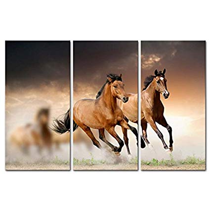 425x425 Canvas Print Wall Art Painting For Home Decor Running - 3 Horses Painting