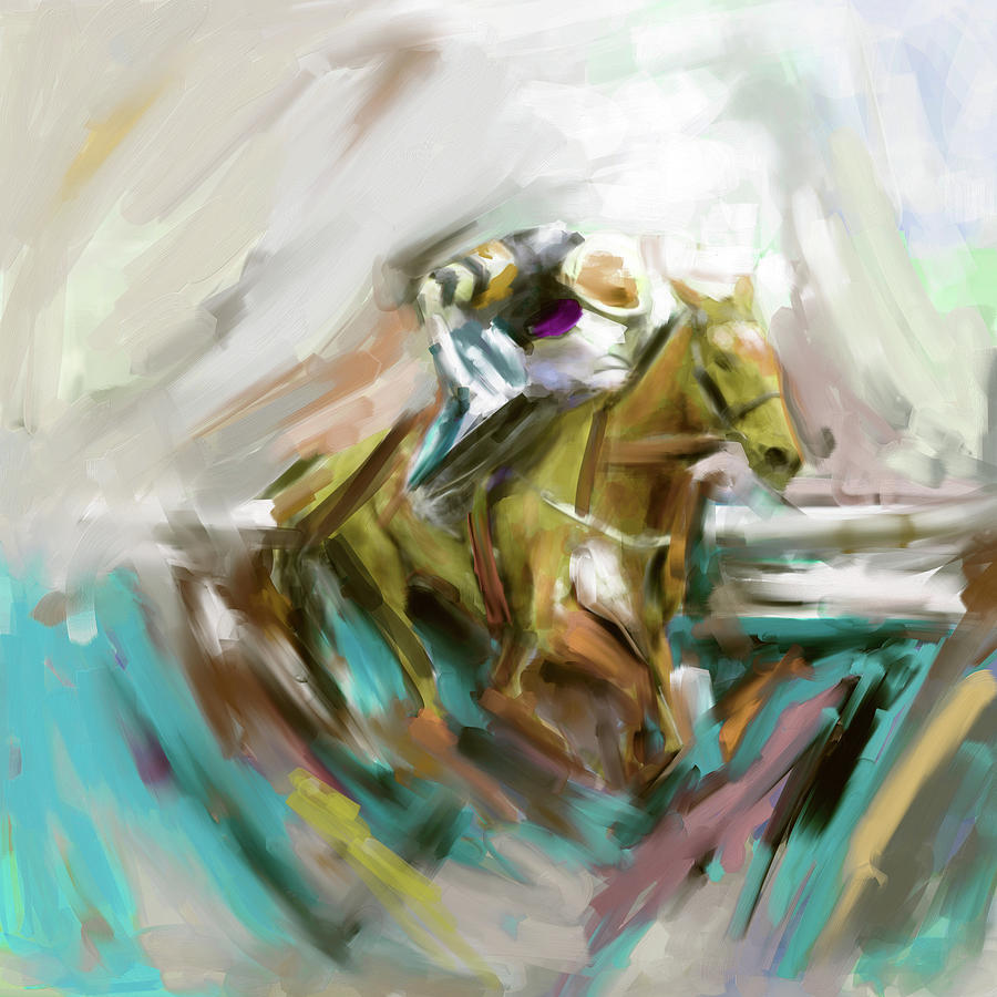 900x900 Painting 738 3 Horse Race 5 Painting By Mawra Tahreem - 3 Horses Painting