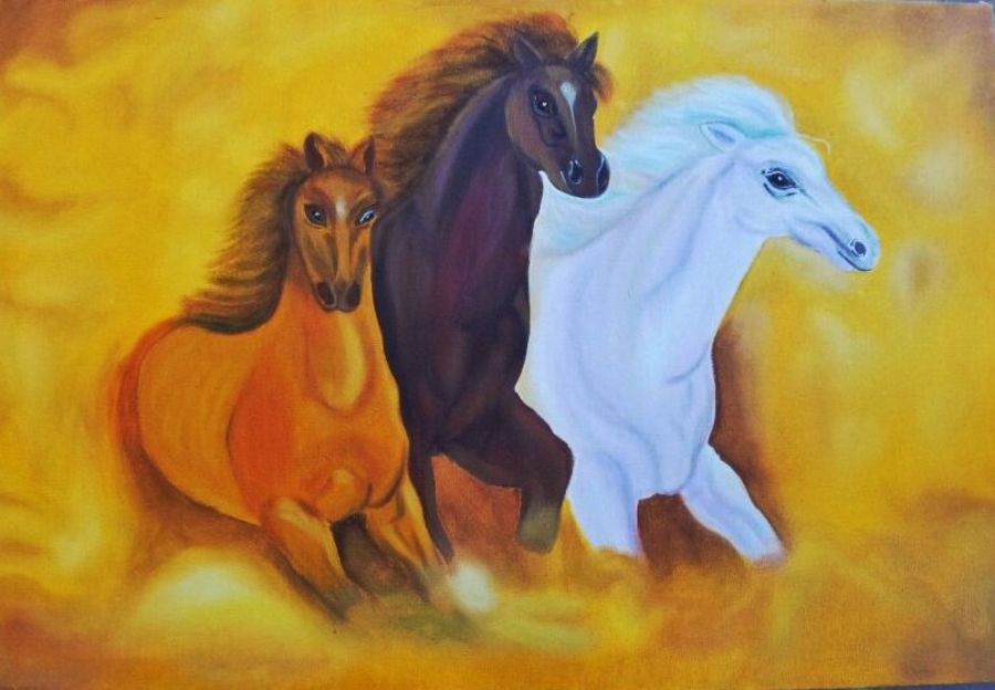 900x624 3 Horses Painting By Artist Shweta Jain - 3 Horses Painting