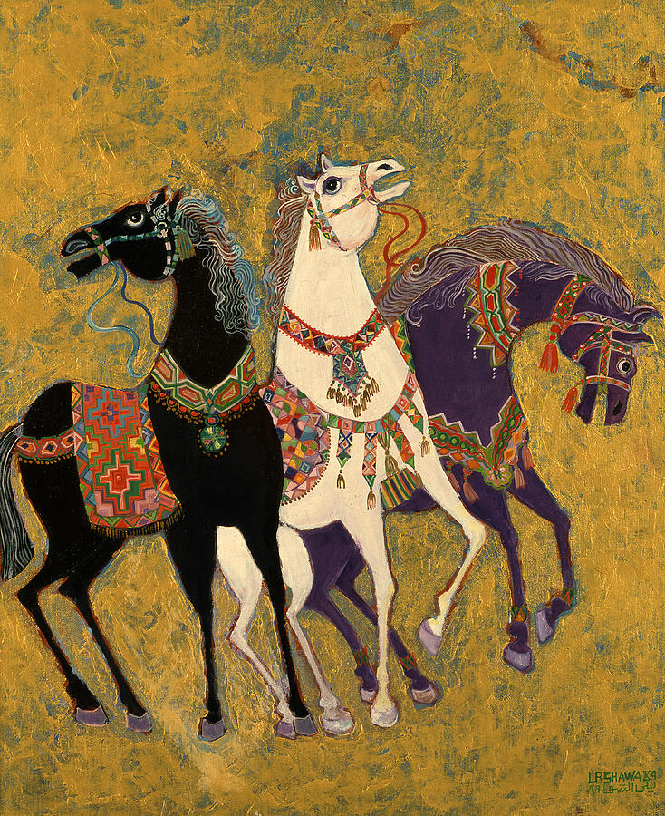 734x900 3 Horses Painting By Laila Shawa - 3 Horses Painting