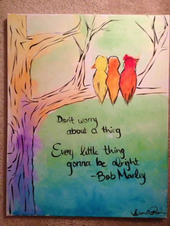 570x760 Bob Marley Three Little Birds Original Watercolor Painting 16x20 - 3 Little Birds Painting