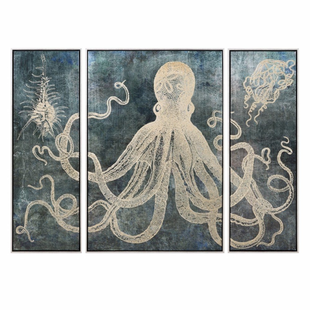 1000x1000 Longshore Tides - 3 Piece Octopus Painting
