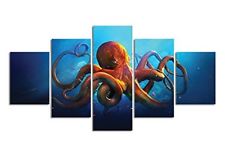225x158 Meigan Art 5 Pieces Deep Sea Octopus Wall Art Painting - 3 Piece Octopus Painting