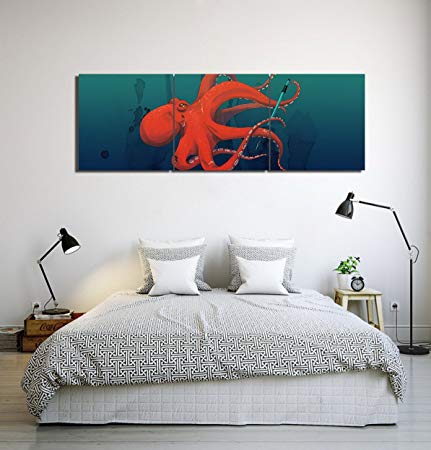 431x450 Ocean,octopus,brown Wall Art Oil Painting Picture Print On Canvas - 3 Piece Octopus Painting