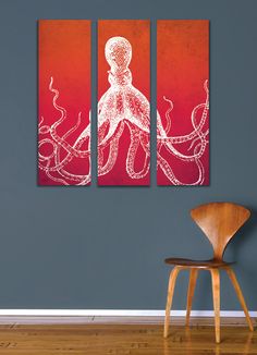 236x326 Autumn Fall Tree Canvas Painting - 3 Piece Octopus Painting