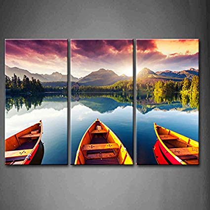 425x425 Amazing Three Panel Wall Art Amazon Com 3 Mountain Lake Sunset - 3 Piece Tree Painting