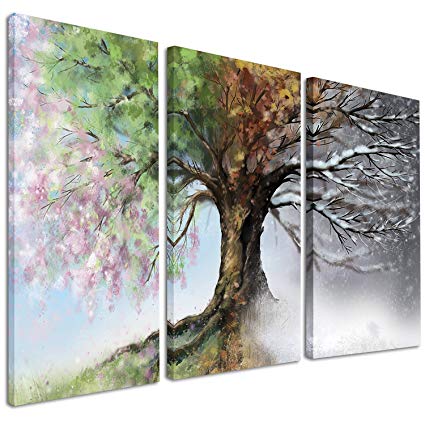 425x425 Design Art Pt9283 3p Tree With Four Seasons 3 Piece - 3 Piece Tree Painting