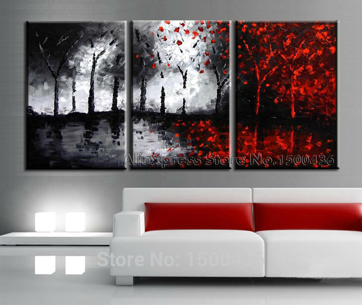 729x615 Hand Painted Tree Canvas Wall Art Picture Oil Painting Modern - 3 Piece Tree Painting