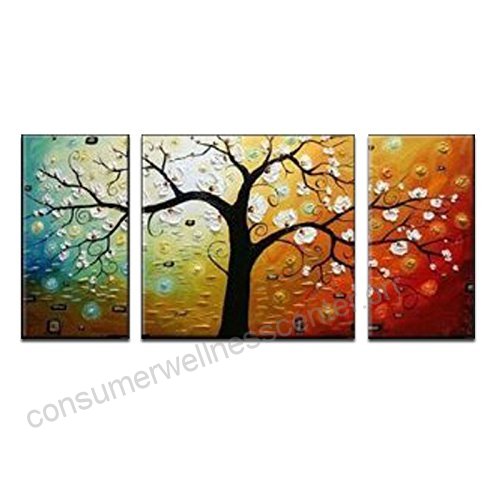 500x500 Wieco Art 3 Piece Lucky Tree Stretched And Framed Hand Painted - 3 Piece Tree Painting