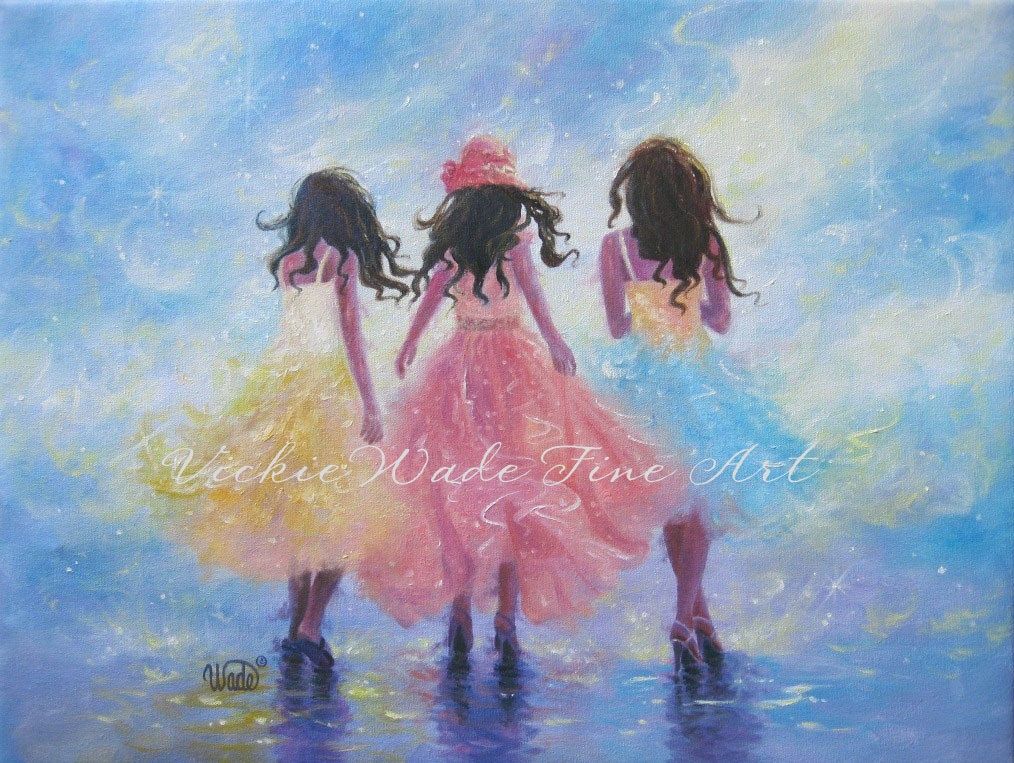 1014x763 Three Sisters Original Oil Painting Three Fashion Girls Pastel - 3 Sisters Painting