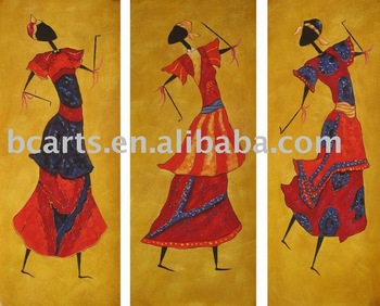 350x282 Modern Art Paintings 3 Panels Beautiful Women Dance On Canvas - 3 Women Painting