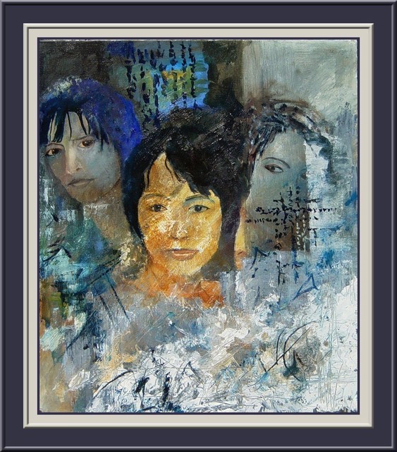 563x640 Pol Ledent Artwork 3 Women S Faces Original Painting Oil - 3 Women Painting