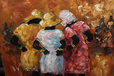 400x266 Stunning Black Americana Oil Painting 3 Women Colorful Dresses - 3 Women Painting