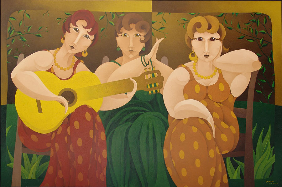 900x599 Three Women 2005 Painting By S C H - 3 Women Painting